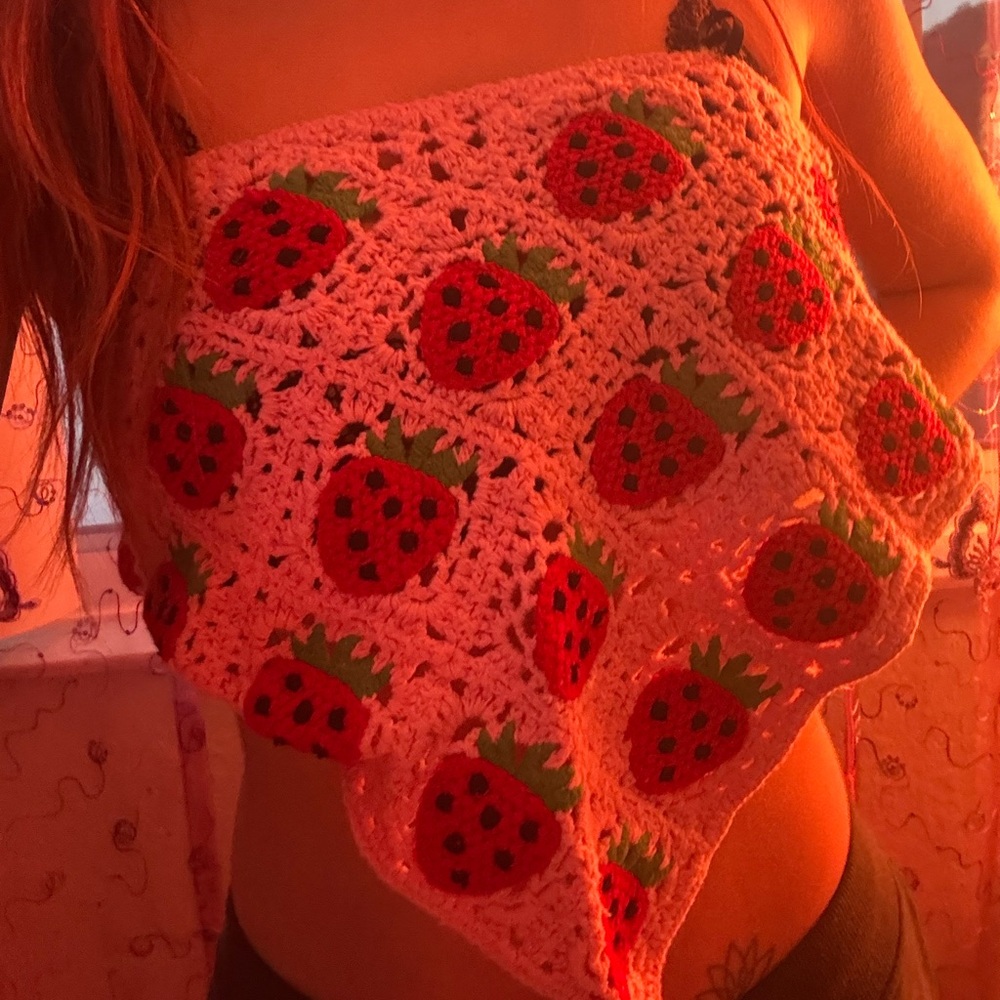 Forever 21 Strawberry Crochet Top - Red and Green